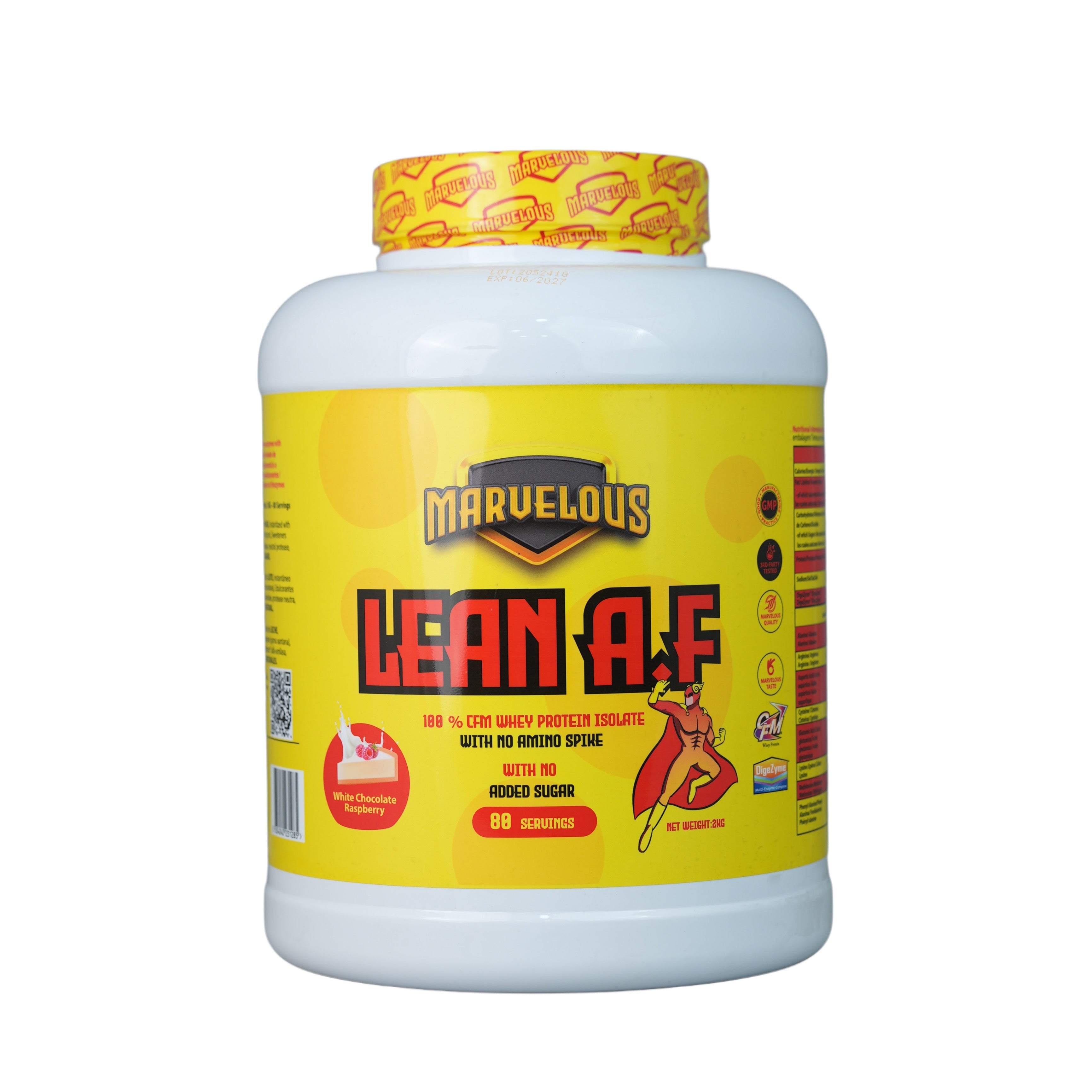 Marvelous Nutrition Lean A.F 100% fm Whey Protein Isolate-80Serv.-2Kg-White Chocolate Raspderry