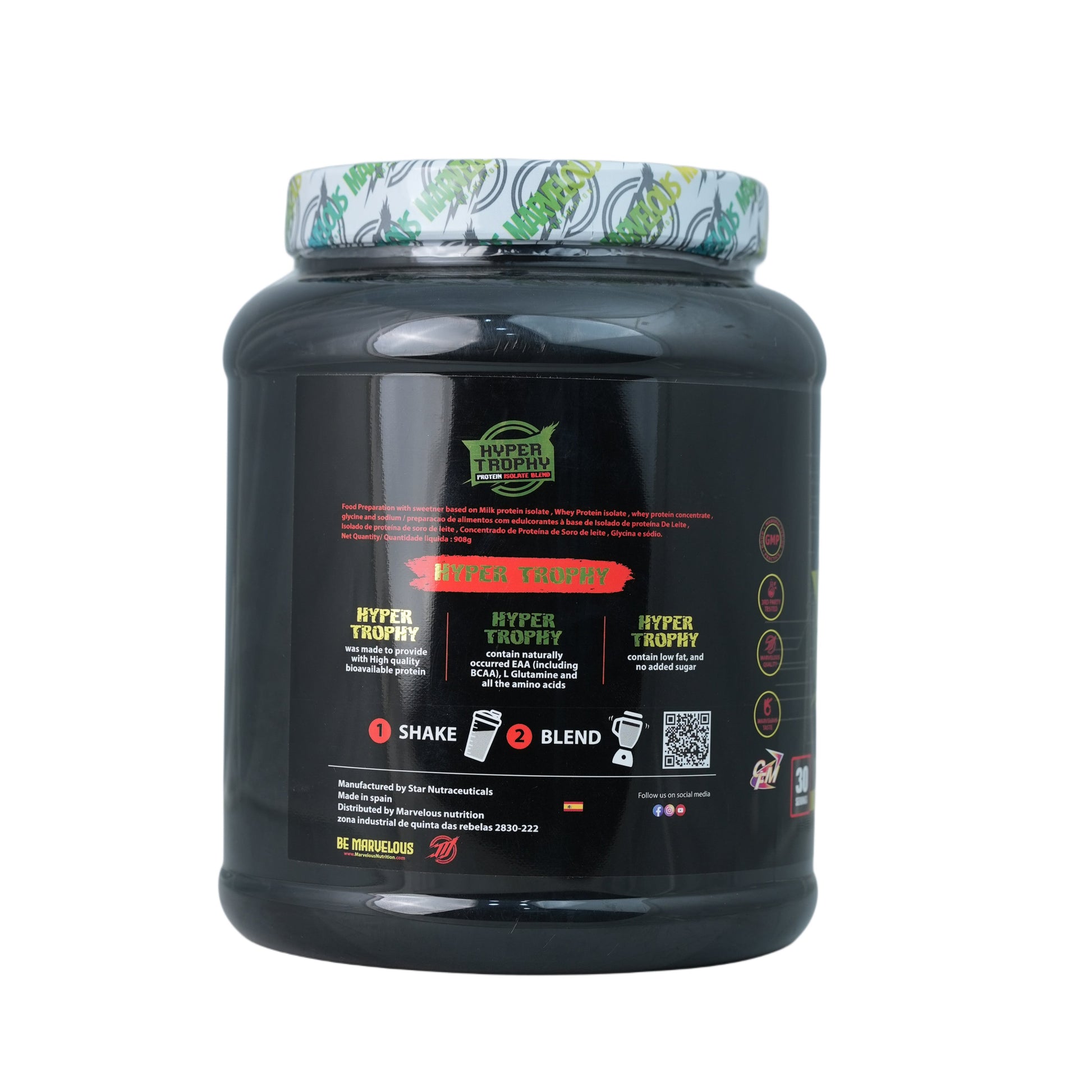 Marvelous Nutrition Hyper Trophy Protein Isolate Blend-30Serv.-908G.-Cookies&Cream