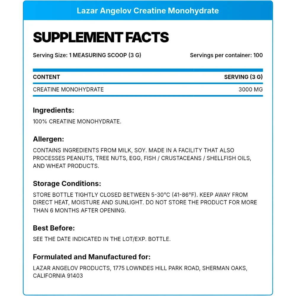 Lazar Nutrition.-Creatine Monohydrate.- 300g.-100 Servings