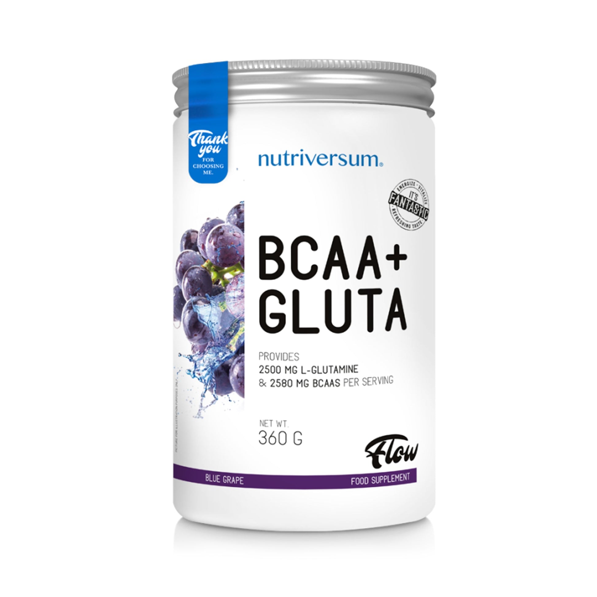 Nutriversum BCAA+Gluta Flow-360G-30Serv.-Blue Grape