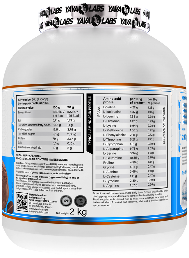 Yava Labs Whey Camp +Creatine.-66Serv.-2kg.-Strawberry Ice Cream